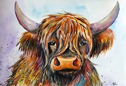 Buy PRINT Of An Original Watercolour Painting Scottish Highland Cow (1) • 8.50£