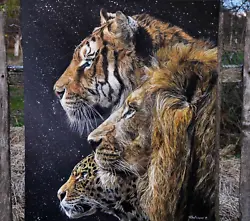 Buy Lion Tiger Leopard Oil Painting Wild Cats Animal Portrait Original Painting Real • 671.43£