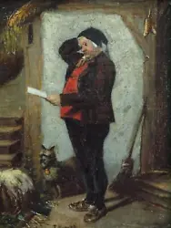 Buy 19th CENTURY MAN & DOG In INTERIOR  UNEXPECTED NEWS   Antique Oil Painting • 0.99£