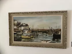 Buy Quality Vintage Oil On Board Brixham Fishing Harbour South Devon Sign “Eve” • 95£
