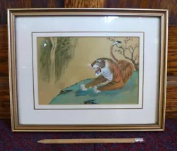 Buy Vintage Old Tiger Silk Watercolour Painting Framed Art Japanese Chinese Zodiac • 89.99£