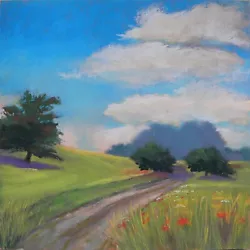 Buy Original Soft Pastels Painting, Country Side Road 9.5x9.5 By Ros Turner • 27£