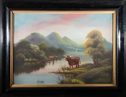 Buy Early 20th Century Oil - Highland Cows At The Lake • 157£