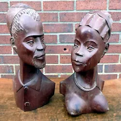 Buy Pair Art Deco Antique Solid Carved Teak African Tribal Wooden Busts Sculptures • 125£