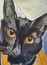 Buy Original Oil On Canvas Painting Of The Feu Black Cat  By Yevgeniy Kievskiy • 4,566.68£