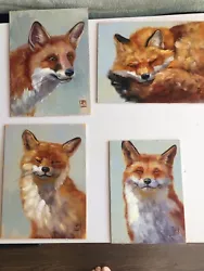 Buy 4  Original Oil Paintings Wild Life 3 Fox  8x6  Inch+1Fox 7x5in  UNFRAMED • 160£
