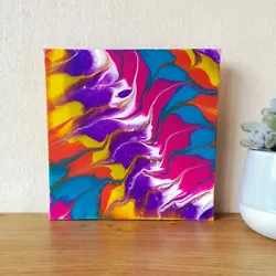 Buy Fluid Art Canvas, Original Abstract Rainbow Paint, Pink Orange Turquoise Purple  • 16.99£