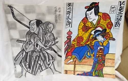 Buy 2 X Interesting Oriental Paintings / Drawings Japanese Warrior 1 Colour 1 Pencil • 9.99£