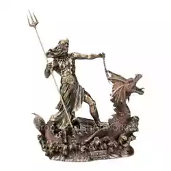 Buy Poseidon With Trident Standing On Sea Dragon Statue Sculpture Bronze Finish • 72.66£