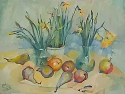 Buy Still Life Daffodils Pears And Apples Original Oil Painting 30x40cm Unframed  • 150£