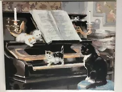 Buy Oil Painting Canvass By Ukraine Animal Sanctuary Owner Cats Piano 39.5cm By 49.5 • 25£