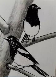 Buy ACEO Original Bird Painting 'The Joy Of Black And White' By AlisonE • 1.99£