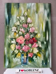 Buy Abstract Art - Oil Image 70x50 Cm Still Life  Flowers In Vase  Sign  Jos  - S8 • 68.64£