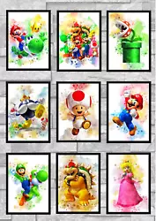 Buy Super Mario Print Watercolour Nintendo Wall Art Childrens Bedroom Games Room • 2.51£