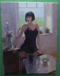 Buy Art Deco Square Bob Hair Girl In Girdle : Original Oil Painting Zlatan Pilipovic • 147.01£