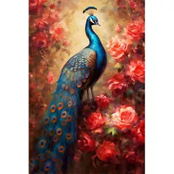 Buy Paint By Numbers Kit On Canvas DIY Oil Art Red Flower Peacock Home Decor 40x60cm • 8.87£