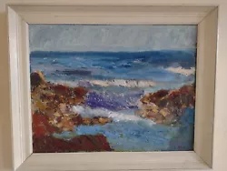 Buy VINTAGE FRENCH IMPRESSIONIST SEASCAPE OIL IN WHITE LACQUERED TIMBER FRAME C1950  • 1£