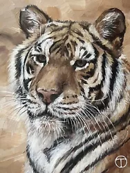 Buy Tiger Original Acrylic Painting Portrait Wild Animals Cat 10x7 Inches  Ⓣ • 45.59£
