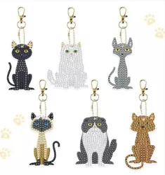 Buy 6PCS Diamond Art Rhinestone Mosaic 5D Double Sided Cute Cat Keychain Kit. • 6.49£
