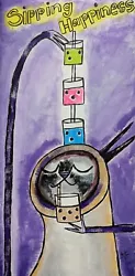 Buy Original Cat Painting Collectible Siamese Coffee Boba Signed Art Samantha McLean • 165.77£