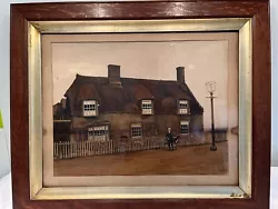 Buy Interesting Framed Antique Mixed Medium Painting Of House & Boy With Greyhounds  • 100£