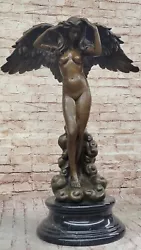 Buy Elegant Erotic Nude Winged Sexy Angel Descending Night 100% BRONZE Statue Sale • 710.39£
