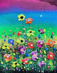 Buy  Rainbow Flowers In Love , An Original Oil Painting On Canvas, By Phil Broad • 9.95£
