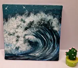 Buy Original Ocean Waves Painting, Hand Painted On Canvas Board 10 Cm By 10 Cm • 15.77£
