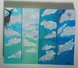 Buy Multi Panel Type Design Painting Bird Sky Scene Unique Original Design On Canvas • 14.99£