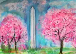 Buy ACEO Original Painting WASHINGTON DC In SPRING Cherry Blossom TREES Kasheta ART • 12.54£