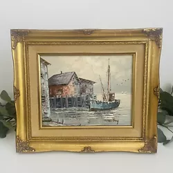 Buy Vintage Oil Painting Max Savy Signed Ornate Gold Gilt Frame Boat Jetty Seascape • 77£