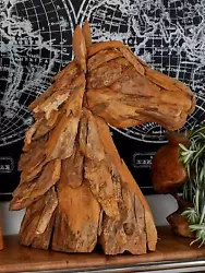 Buy Rustic Teak Wood Horse Head Sculpture Earthy Textured Abstract Live Edge Statue • 164.56£
