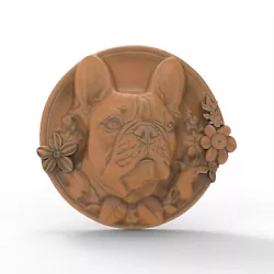 Buy 3D STL File Cute Dog French Bulldog With Flower For CNC Router 3D Printer Laser • 2.32£