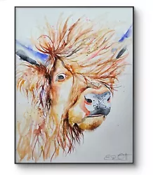 Buy New Large Original Signed Watercolour Art Painting By Elle Smith Highland Cow • 45£