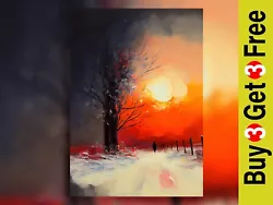 Buy Captivating Autumn Sunset Watercolor Painting Print - Sun Behind Tree  5 X7  • 4.49£