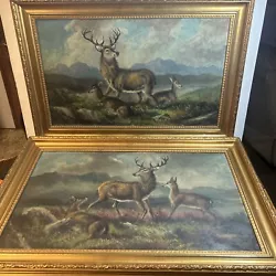 Buy Stunning Pair Of Antique Framed Alfred Worthington Stags Oil On Canvas • 545£