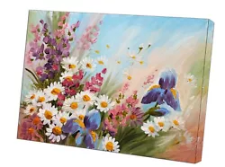 Buy Oil Painting Flowers, Daisies, Greens Print Picture On Framed Canvas Wall Art • 55.49£