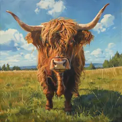Buy Highland Cow Oil Art Luxury Canvas Wall Picture Print Colourful • 119.99£