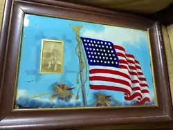 Buy Antique  American Flag With WWI Soldier Photo  Reverse Oil On Glass Painting • 992.94£