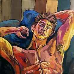 Buy Man Naked Male Nude Gay Oil Painting, Homoerotic Queer Erotic Artwork 60x60x1cm • 650£