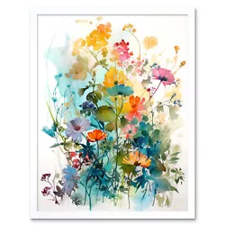 Buy Wild Flowers Watercolour Painting Rainbow Bright Floral Framed Art Picture 12x16 • 26.99£