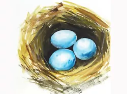 Buy Bird Nest Painting Robin Eggs Original Art Tiny Bird Painting Easter Watercolor • 28.18£