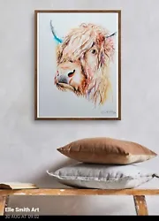 Buy Original Signed Watercolour Painting Of A Highland Cow New Large Elle Smith Art • 45£