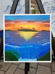 Buy Tropical Island Ocean Sunset Hawaii Fijian Acrylic Painting Canvas Waterfall Art • 24.99£