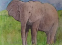 Buy Aceo Art Card 2.5 X 3.5 Inch Elephant Watercolour Pencil Painting. • 3.50£