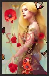 Buy Dreamy Floral Poppy Girl Print By Ziola Signed 11x17 Poppy Flower Art • 20.79£