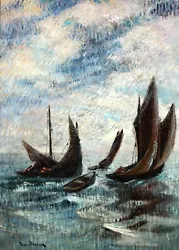 Buy Pierre Fleury (1900-1985) Huge Signed French Oil Canvas - Boats Off Coast • 0.99£