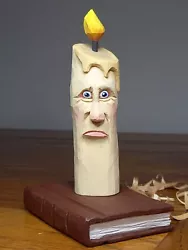 Buy Hand Carved Wooden Candleman On Book Collectable Cute Funny Unique Carving Gift • 24.99£