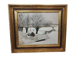 Buy 1942 Original Oil Landscape Painting Old Country Winter Pond Scene Signed 15x12 • 56.72£