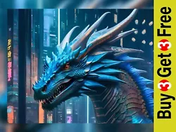 Buy Futuristic Dragon Art Print 5  X 7  - Cyber City Fantasy Painting • 4.99£
